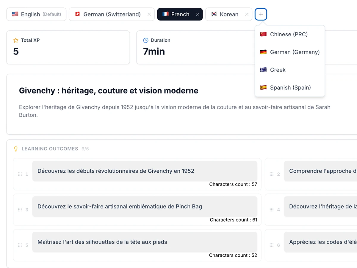 Localisation interface with 80+ languages